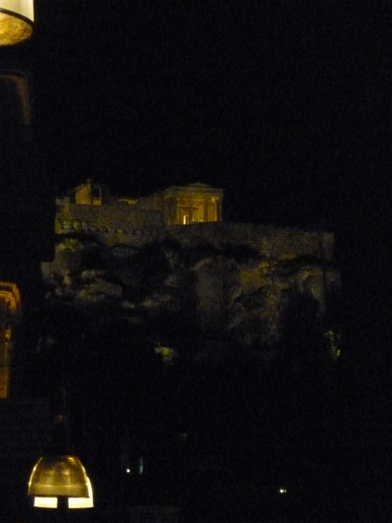 Arriving in Athens to a very nicely lit up Acropolis.